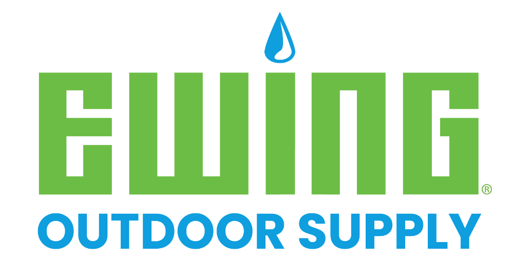 The logo for ewing outdoor supply has a drop of water on it.