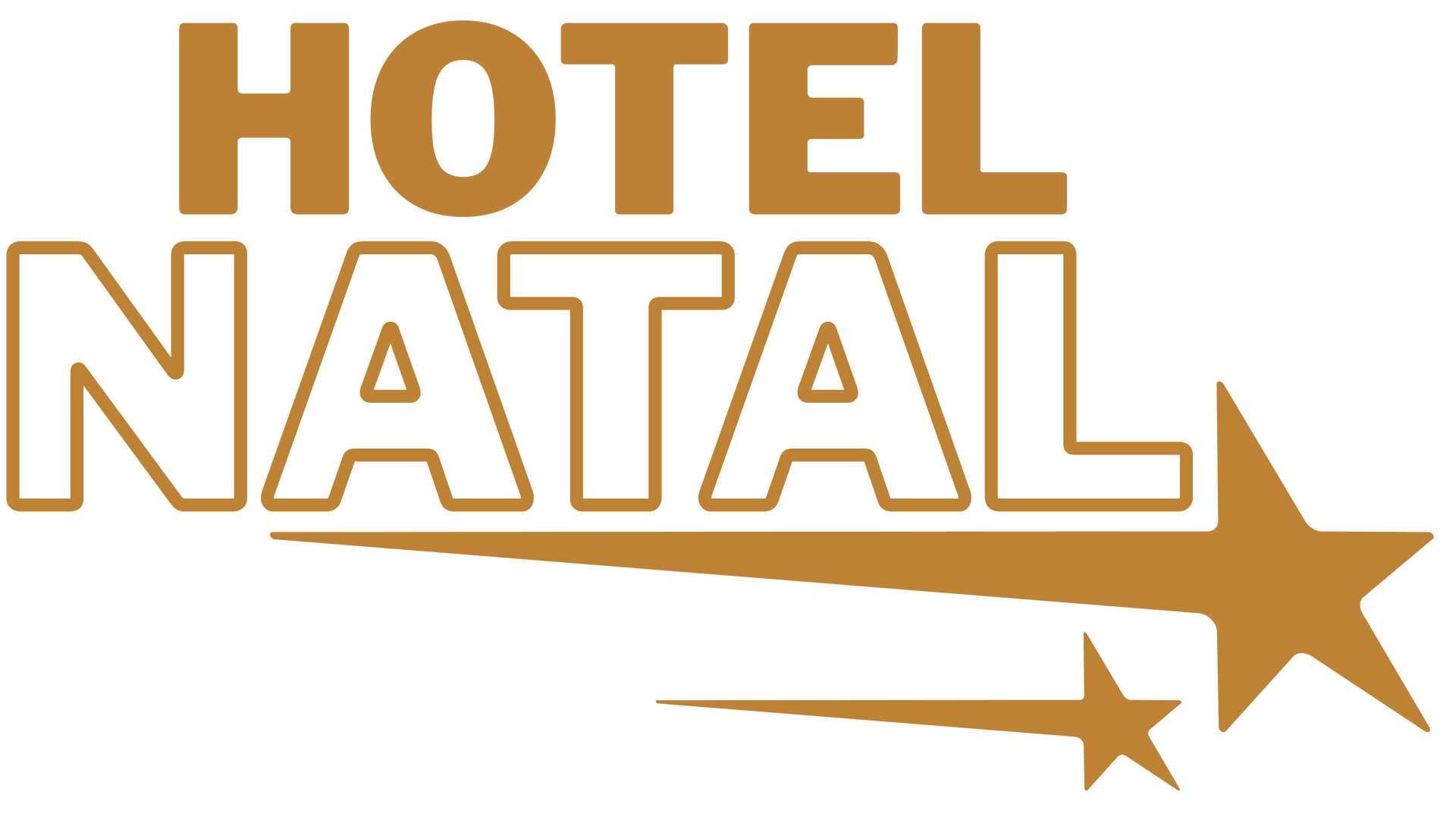 Logotipo dourado "Hotel Natal" com estrela e sublinhado sobre fundo branco.
