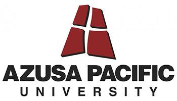 The logo for azusa pacific university is red and black.