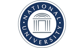 A national university logo with a building in the center