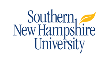 The logo for southern new hampshire university is blue and yellow