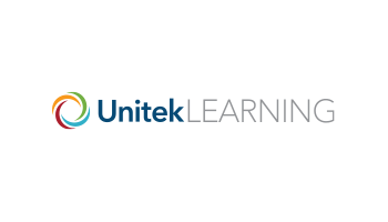 The unitek learning logo is a rainbow colored logo on a white background.