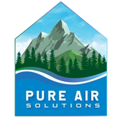 Logo for Pure Air Solutions: Mountains and trees over a blue wave; text reads "PURE AIR SOLUTIONS."
