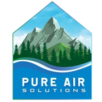 Logo for Pure Air Solutions: Mountains and trees over a blue wave; text reads "PURE AIR SOLUTIONS."