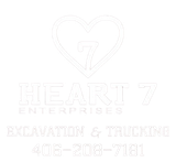 Logo for Heart 7 Enterprises, featuring a heart with the number "7" inside and business information.