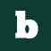 White lowercase “b” on a dark green square background.