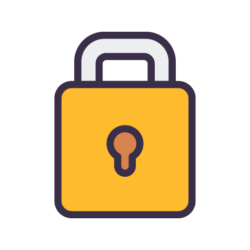 Yellow padlock icon with a brown keyhole and gray handle.