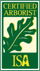 Certified Arborist ISA logo with green leaf on white background
