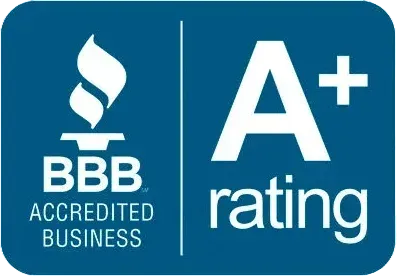 BBB Accredited Business A+ rating badge on blue background