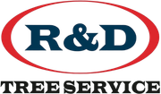 R&D Tree Service logo in blue and red with an oval outline