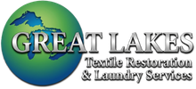 Great Lakes Textile Restoration & Laundry Services logo with blue-green globe and large gray text