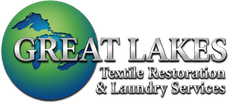 Great Lakes Textile Restoration & Laundry Services logo with blue-green globe and large gray text