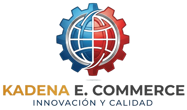 KADENA E.COMMERCE logo with red-blue globe gear and tagline “Innovación y calidad”