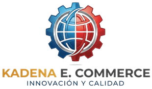 KADENA E.COMMERCE logo with red-blue globe gear and tagline “Innovación y calidad”