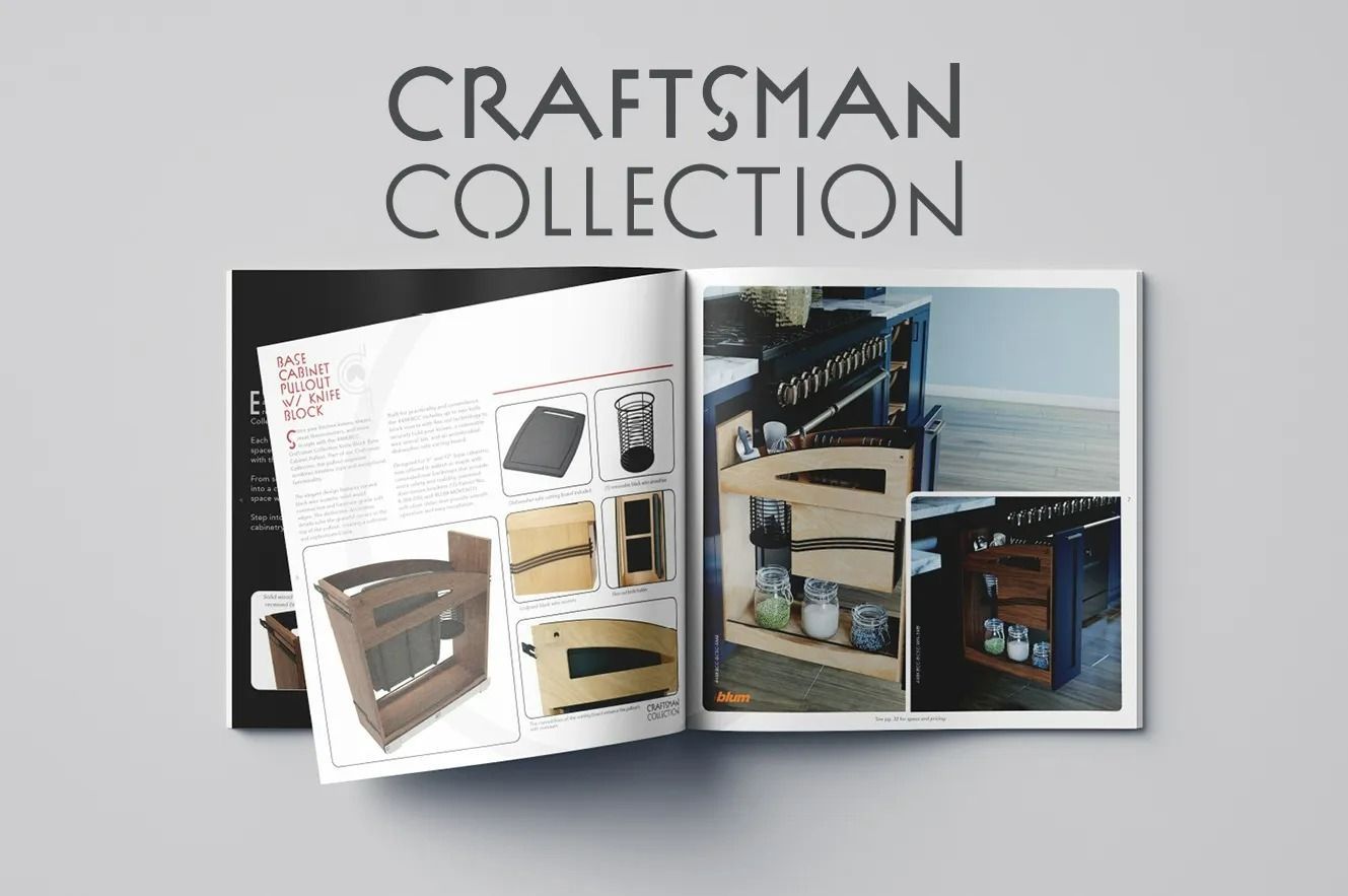 Craftsman Collection brochure with woodworking project photos on a gray background