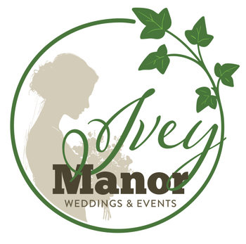 Logo for Ivey Manor Weddings & Events: a woman's silhouette within a green circle with ivy, company name in script and bold text.