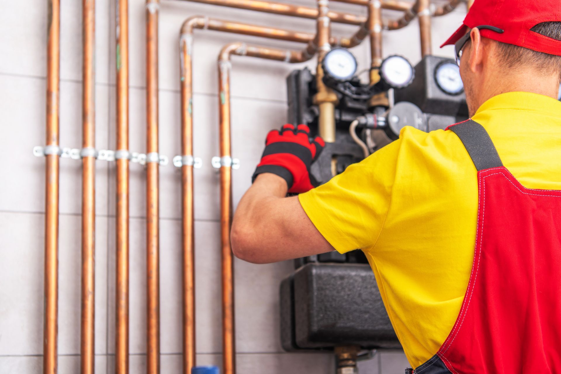 A specialist performing a heating system maintenance and safety check