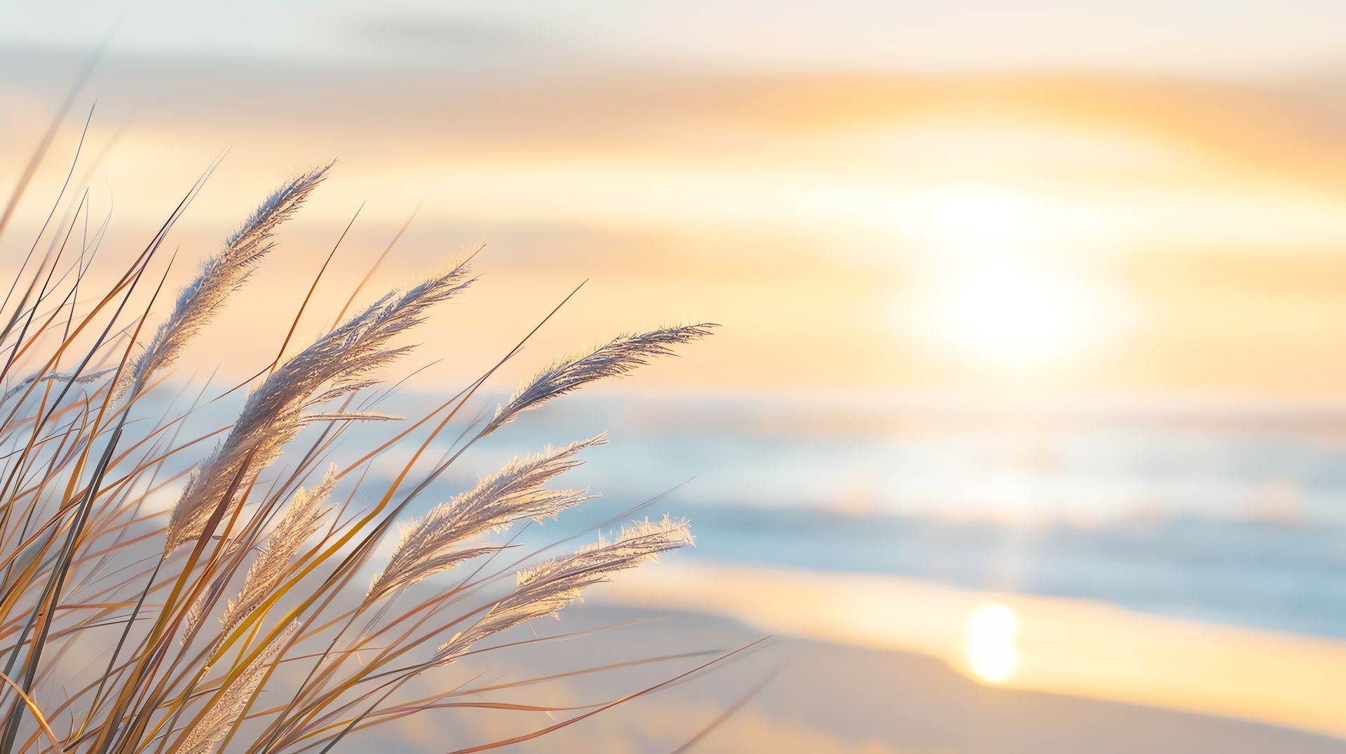 Golden and blue coloured sunset beach scene