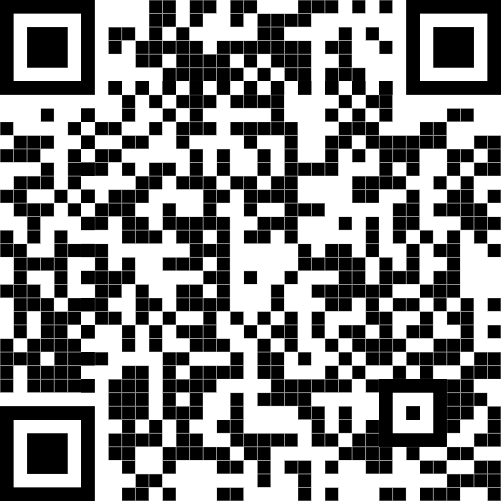 QR code: black and white pattern, likely containing a website link.