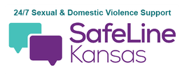 SafeLine Kansas logo: turquoise and purple speech bubbles, 
