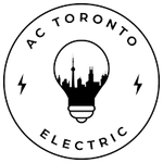 AC Toronto Electric logo with lightbulb skyline in a black circular design