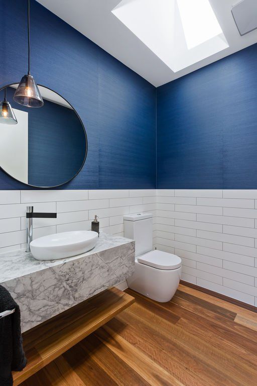Blue Bathroom — Rye, VIC — Quin Wyatt Building Designers