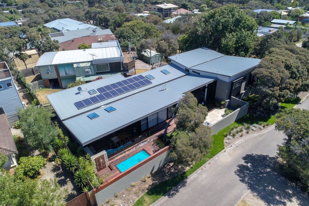Aerial View Of A House With Pool — Rye, VIC — Quin Wyatt Building Designers