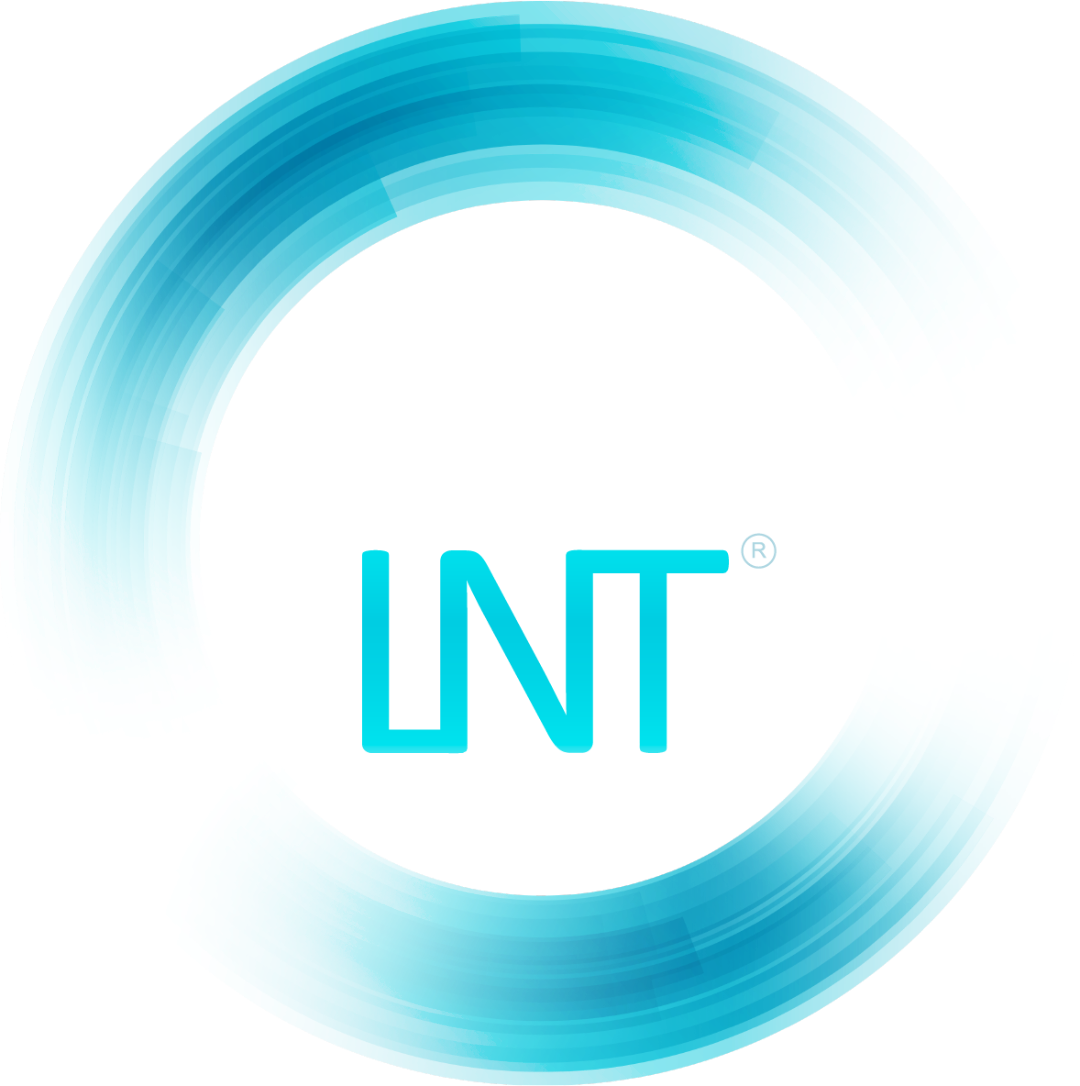 Un círculo azul con la palabra LNT