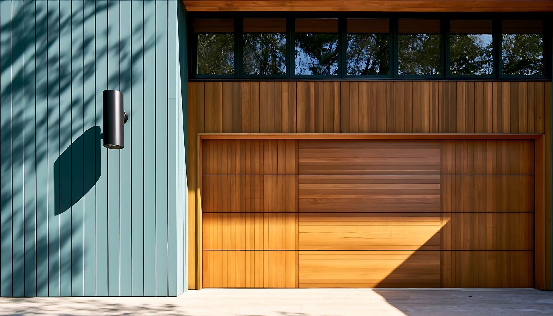 Modern timber garage door showcasing professional garage door replacement services.