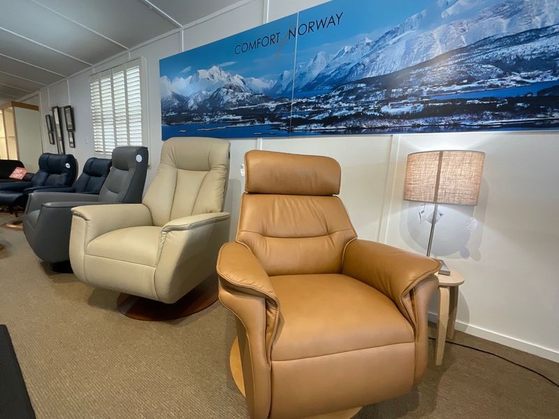 Leather Recliners in a Showroom — Hastings Specialty Furniture In Port Macquarie, NSW
