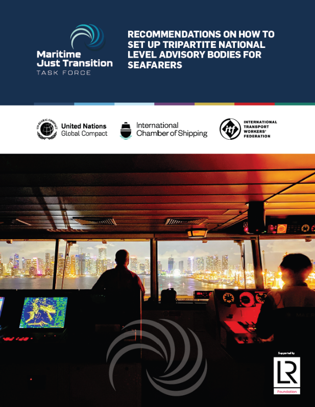 Cover of a report about setting up advisory bodies for seafarers, with a ship's bridge view.
