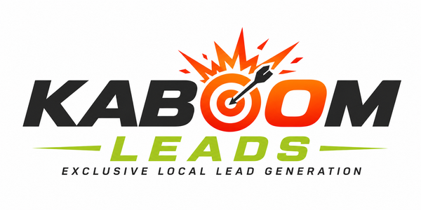 A logo for kaboom leads exclusive local business leads on demand