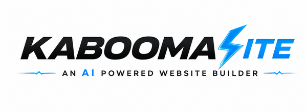 A logo for a company called kaboomasite on an orange background.