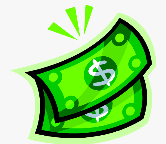 Green cartoon dollar bills with sparkles, representing money or cash.