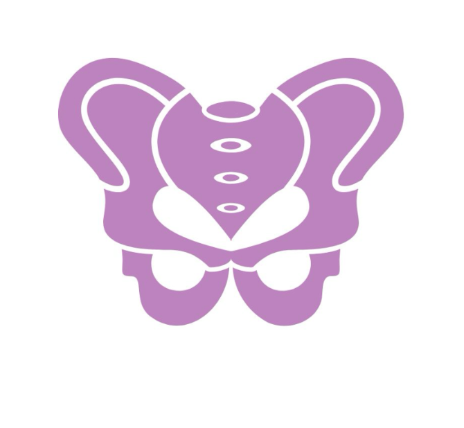 Purple stylized pelvis and lower spine icon on a white background