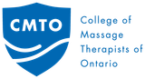 CMTO logo with blue shield and text “College of Massage Therapists of Ontario”