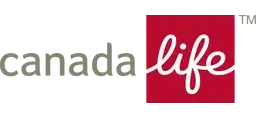 Canada Life logo with gray text and a red square containing white script “life”