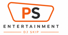 PS Entertainment-logo met oranje omlijnde banner en de tekst