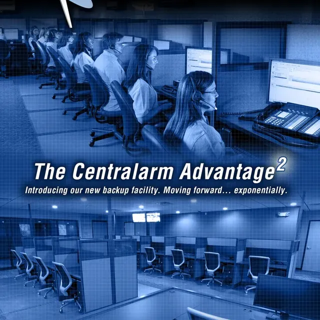 People working at computers in a control center with the text 