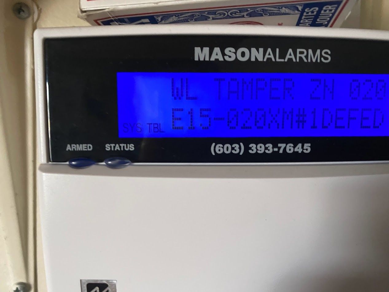 Security alarm panel displaying 