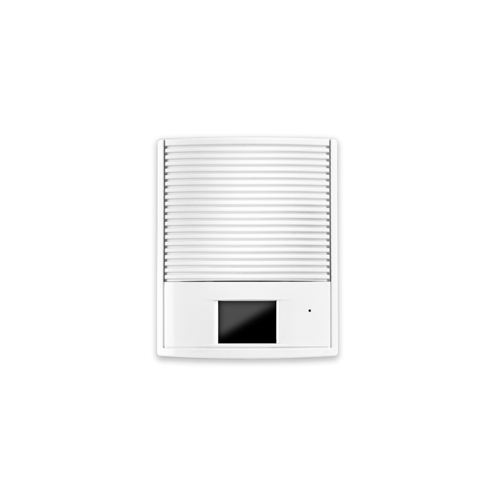 White smart shutter control with a small screen and buttons.