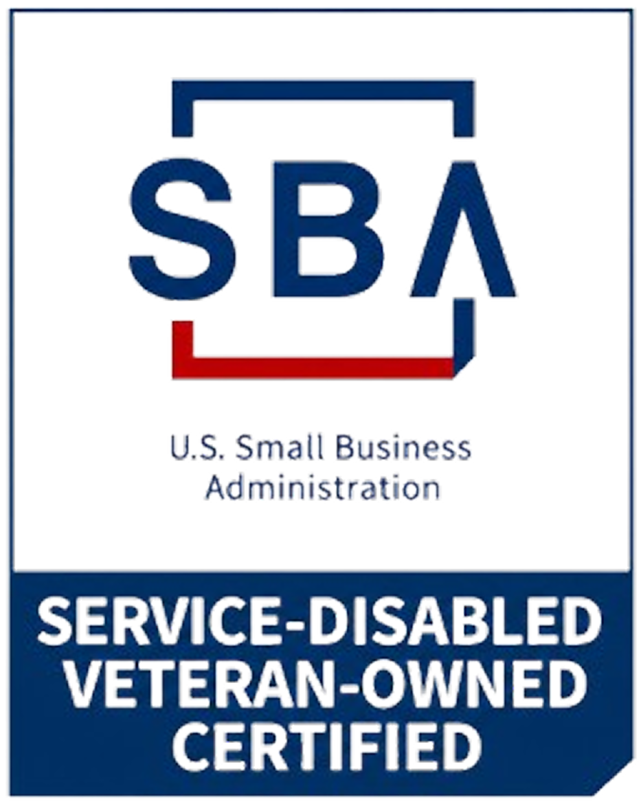 SBA Service-Disabled Veteran-Owned Certified logo in blue, white, and red