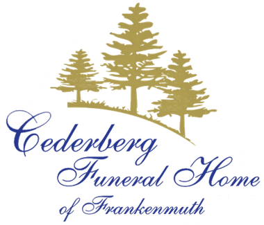 Cederberg Funeral Home of Frankenmuth logo with black pine trees and cursive text