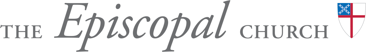 The Episcopal Church logo with grey serif text and a small shield containing a red cross and blue canton with white stars.