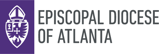 Purple logo for the Episcopal Diocese of Atlanta featuring a mitre-topped shield with a cross and eagle emblem.