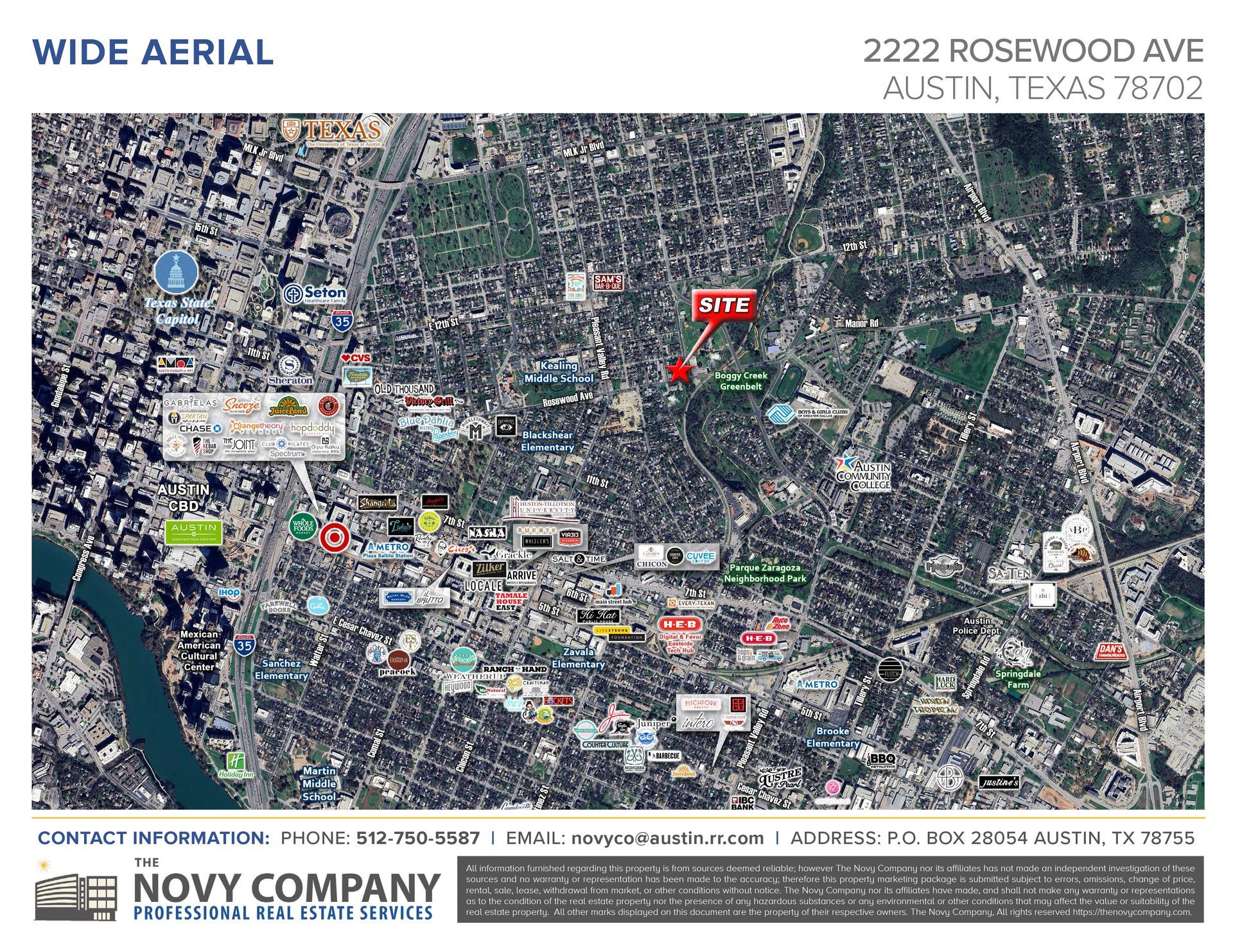2222 Rosewood Ave Flyer Wide Aerial | Austin, TX | The Brian Novy Co.