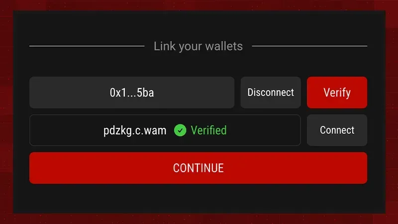 Screenshot of RFOX ID dashboard showing the link you wallets section connecting the WAX cloud wallet