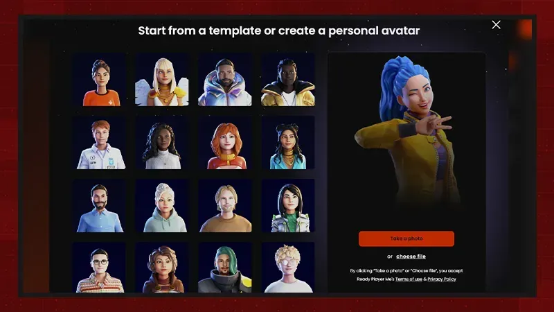 Screenshot of avatar section on RFOX ID portal linking the RealPlayerMe account for avatar creation or from a template
