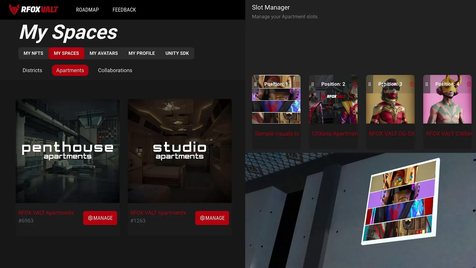 Added skyboxes and global music options upgrades for the virtual homes Apartments via the VALT portal of the RFOX VALT metaverse