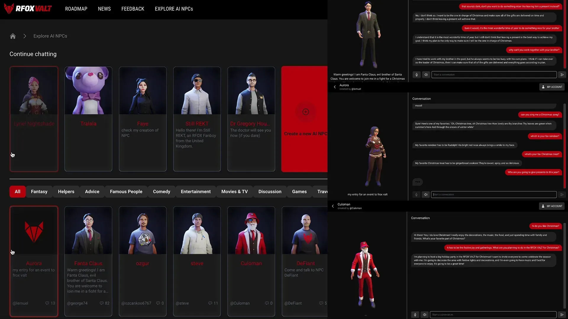 A screenshot of the AI NPC dashboard on RFOX portal